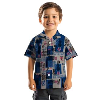 MLB Minnesota Twins Hawaiian Casual Shirt - Tribal Symbols Navy Aloha Style
