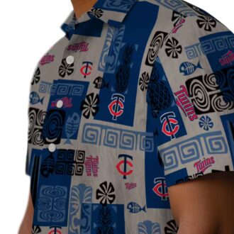 MLB Minnesota Twins Hawaiian Casual Shirt - Tribal Symbols Navy Aloha Style