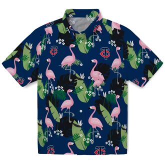 MLB Minnesota Twins Navy Hawaiian Shirt with Flamingo & Leaf Motif - Perfect for Summer