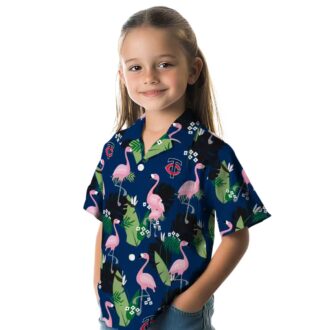 MLB Minnesota Twins Navy Hawaiian Shirt with Flamingo & Leaf Motif - Perfect for Summer
