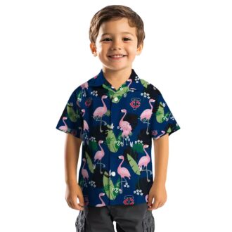 MLB Minnesota Twins Navy Hawaiian Shirt with Flamingo & Leaf Motif - Perfect for Summer