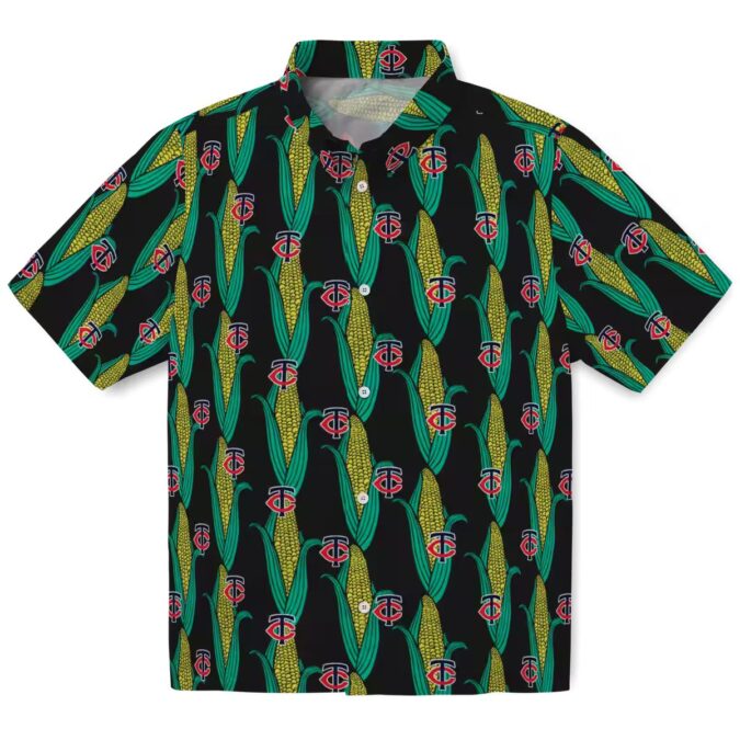 Official Minnesota Twins Corn Motifs Hawaiian Shirt - Black Green Summer MLB Shirt for Men