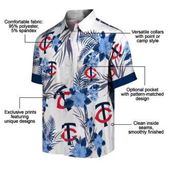 Patriotic Hibiscus Design Minnesota Twins Hawaiian Shirt - Navy White Summer Baseball Shirt