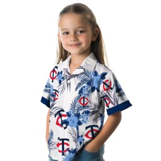 Patriotic Hibiscus Design Minnesota Twins Hawaiian Shirt - Navy White Summer Baseball Shirt