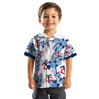 Patriotic Hibiscus Design Minnesota Twins Hawaiian Shirt - Navy White Summer Baseball Shirt