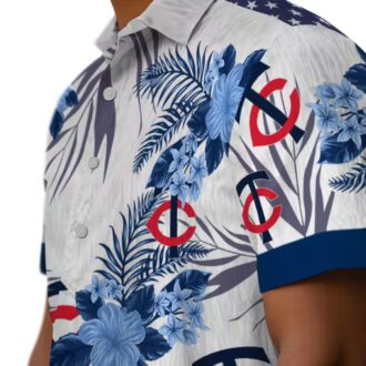 Patriotic Hibiscus Design Minnesota Twins Hawaiian Shirt - Navy White Summer Baseball Shirt