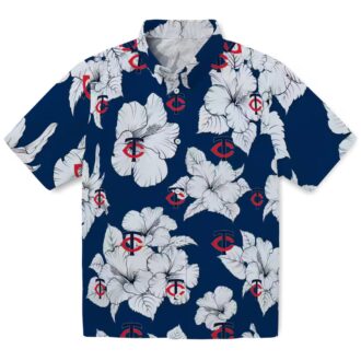 Shop Minnesota Twins Hibiscus Blooms Hawaiian Shirt - MLB Navy & White Aloha Gear