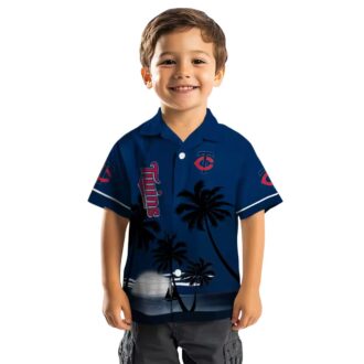 Trendy Minnesota Twins Sunset Beach Shirt - Navy Black Hawaiian Shirt for MLB Fans