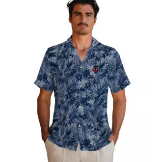 Tropical Minnesota Twins Hawaiian Shirt - Navy Blue Leafy Pattern for Baseball Fans