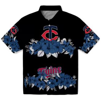 Tropical Minnesota Twins Hibiscus Stripe Hawaiian Shirt - Navy Black MLB Beach Shirt