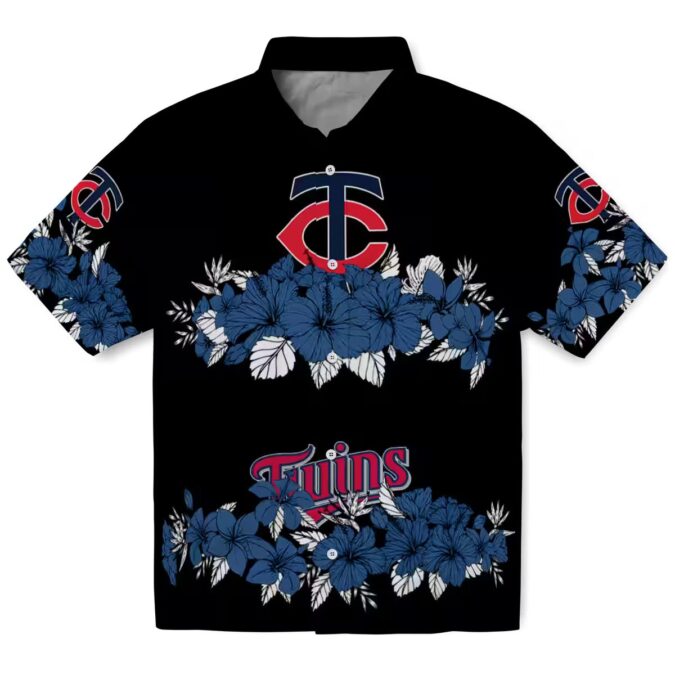 Tropical Minnesota Twins Hibiscus Stripe Hawaiian Shirt - Navy Black MLB Beach Shirt