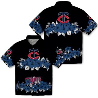 Tropical Minnesota Twins Hibiscus Stripe Hawaiian Shirt - Navy Black MLB Beach Shirt