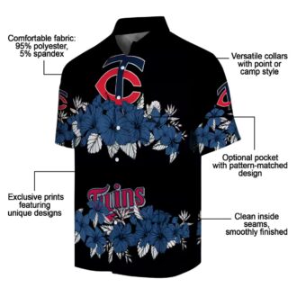 Tropical Minnesota Twins Hibiscus Stripe Hawaiian Shirt - Navy Black MLB Beach Shirt