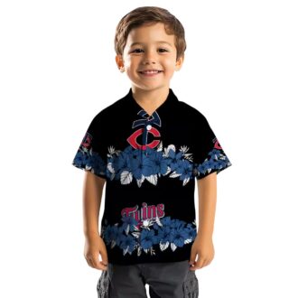 Tropical Minnesota Twins Hibiscus Stripe Hawaiian Shirt - Navy Black MLB Beach Shirt