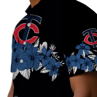 Tropical Minnesota Twins Hibiscus Stripe Hawaiian Shirt - Navy Black MLB Beach Shirt