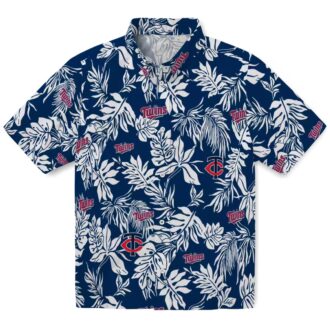 Women’s Minnesota Twins Summer Shirt - Navy White Tropical Leaf Hawaiian Style