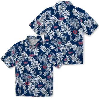 Women’s Minnesota Twins Summer Shirt - Navy White Tropical Leaf Hawaiian Style