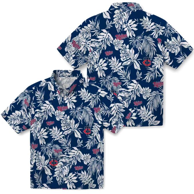 Women’s Minnesota Twins Summer Shirt - Navy White Tropical Leaf Hawaiian Style