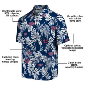 Women’s Minnesota Twins Summer Shirt - Navy White Tropical Leaf Hawaiian Style