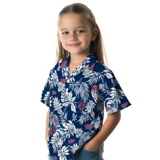Women’s Minnesota Twins Summer Shirt - Navy White Tropical Leaf Hawaiian Style
