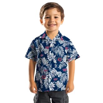 Women’s Minnesota Twins Summer Shirt - Navy White Tropical Leaf Hawaiian Style