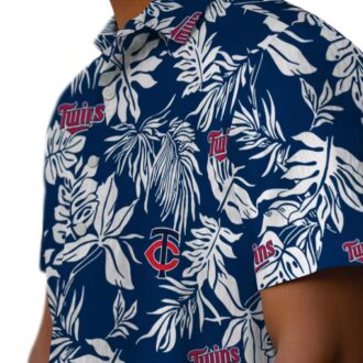 Women’s Minnesota Twins Summer Shirt - Navy White Tropical Leaf Hawaiian Style