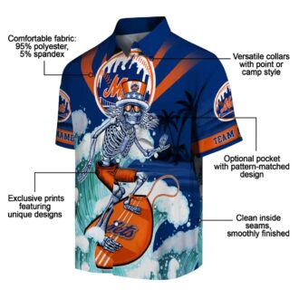 Blue New York Mets Hawaiian Shirt with Surfing Skeleton - Custom MLB Design for Summer