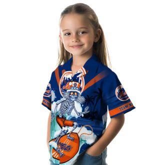 Blue New York Mets Hawaiian Shirt with Surfing Skeleton - Custom MLB Design for Summer