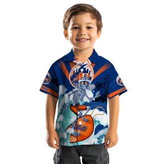 Blue New York Mets Hawaiian Shirt with Surfing Skeleton - Custom MLB Design for Summer