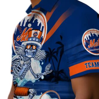 Blue New York Mets Hawaiian Shirt with Surfing Skeleton - Custom MLB Design for Summer