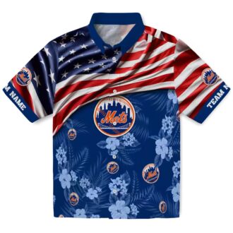 Custom Mets Hawaiian Shirt with US Flag & Floral Design - 4th of July Fanwear