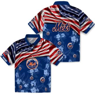 Custom Mets Hawaiian Shirt with US Flag & Floral Design - 4th of July Fanwear