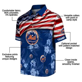 Custom Mets Hawaiian Shirt with US Flag & Floral Design - 4th of July Fanwear