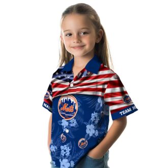 Custom Mets Hawaiian Shirt with US Flag & Floral Design - 4th of July Fanwear