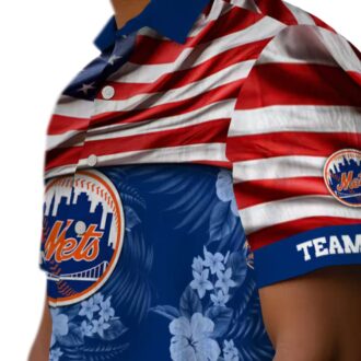 Custom Mets Hawaiian Shirt with US Flag & Floral Design - 4th of July Fanwear