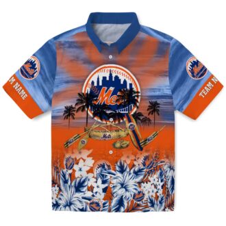 Custom New York Mets Hawaiian Shirt - Tropical Canoe Blue for Summer & Beach Fans