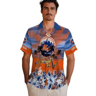 Custom New York Mets Hawaiian Shirt - Tropical Canoe Blue for Summer & Beach Fans