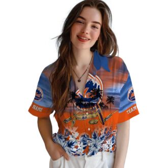 Custom New York Mets Hawaiian Shirt - Tropical Canoe Blue for Summer & Beach Fans