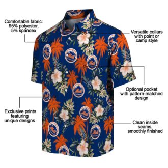Limited Edition New York Mets Hawaiian Shirt - Palm Tree & Hibiscus Floral Blue Aloha Shirt