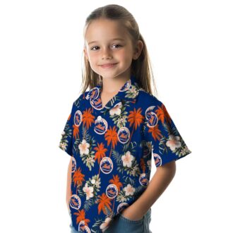 Limited Edition New York Mets Hawaiian Shirt - Palm Tree & Hibiscus Floral Blue Aloha Shirt