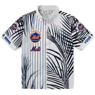Men's New York Mets Hawaiian Shirt - MLB Blue Black Palm Stripes for Vacation & Game Day