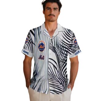 Men's New York Mets Hawaiian Shirt - MLB Blue Black Palm Stripes for Vacation & Game Day