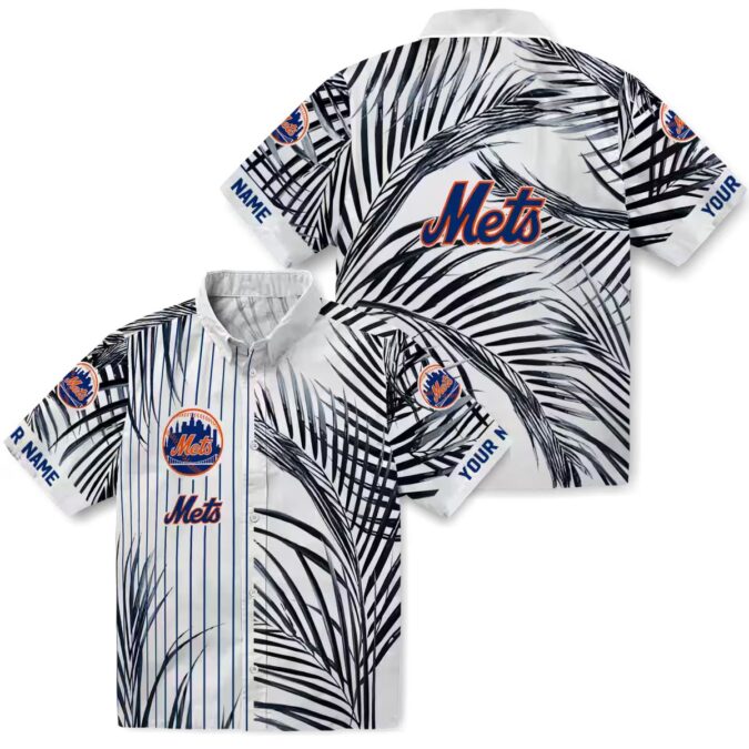 Men's New York Mets Hawaiian Shirt - MLB Blue Black Palm Stripes for Vacation & Game Day
