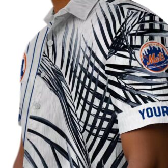 Men's New York Mets Hawaiian Shirt - MLB Blue Black Palm Stripes for Vacation & Game Day