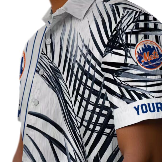 Men's New York Mets Hawaiian Shirt - MLB Blue Black Palm Stripes for Vacation & Game Day