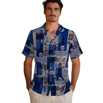 Men’s New York Mets Aloha Hawaiian Shirt - Tropical Floral & Tribal Pattern Beach Shirt