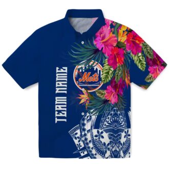 Men’s New York Mets Blue Hawaiian Shirt - Floral Polynesian Beach Shirt for MLB Fans