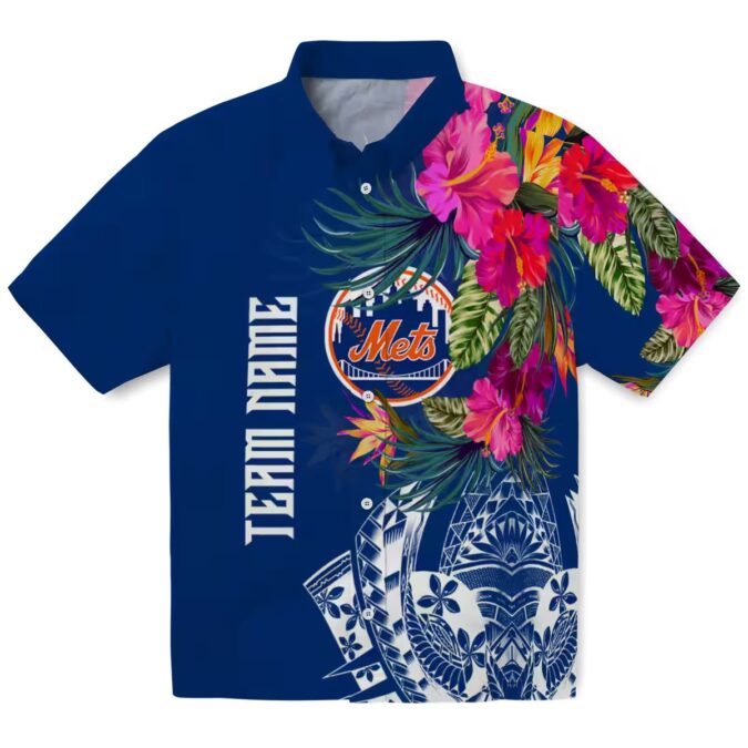 Men’s New York Mets Blue Hawaiian Shirt - Floral Polynesian Beach Shirt for MLB Fans