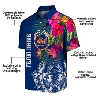 Men’s New York Mets Blue Hawaiian Shirt - Floral Polynesian Beach Shirt for MLB Fans