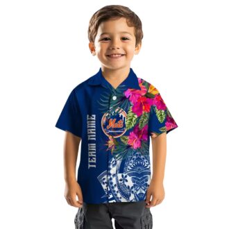 Men’s New York Mets Blue Hawaiian Shirt - Floral Polynesian Beach Shirt for MLB Fans